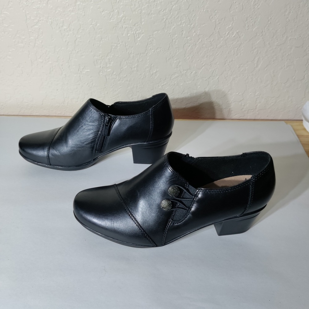 Clarks Womens Black Leather Block Heel Shooties Zip Boots 8.5W 26128442